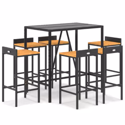 Set Bar Giardino 7 pz Nero Polyrattan e Legno Massello Acaciacod mxl 102434 - Vista aggiuntiva 2