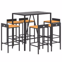 Set Bar Giardino 7 pz Nero Polyrattan e Legno Massello Acaciacod mxl 102434 - Vista aggiuntiva 3