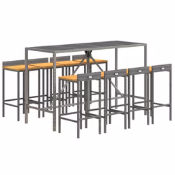 Set Bar Giardino 9pz Grigio Polyrattan e Legno Massello Acaciacod mxl 126415 - Vista aggiuntiva 3