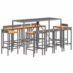 Set Bar Giardino 11pz Grigio Polyrattan e Legno Massello Acaciacod mxl 126410 - Vista aggiuntiva 3