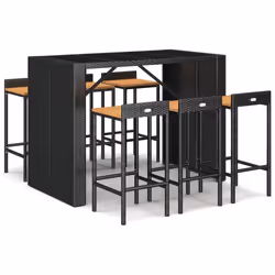Set Bar Giardino 7 pz Nero Polyrattan e Legno Massello Acaciacod mxl 101246 - Vista aggiuntiva 2
