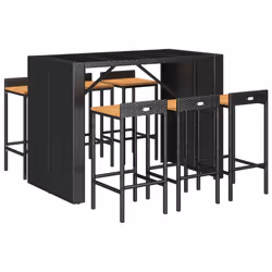 Set Bar Giardino 7 pz Nero Polyrattan e Legno Massello Acaciacod mxl 101246 - Vista aggiuntiva 3