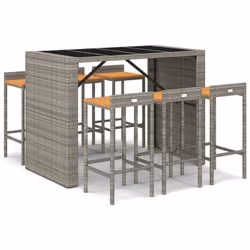 Set Bar Giardino 7pz Grigio Polyrattan e Legno Massello Acaciacod mxl 77254 - Vista aggiuntiva 2