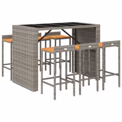 Set Bar Giardino 7pz Grigio Polyrattan e Legno Massello Acaciacod mxl 77254 - Vista aggiuntiva 3