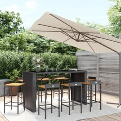 Set Bar Giardino 9 pz Nero Polyrattan e Legno Massello Acaciacod mxl 124614