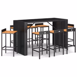 Set Bar Giardino 9 pz Nero Polyrattan e Legno Massello Acaciacod mxl 124614 - Vista aggiuntiva 2