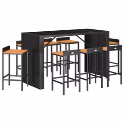 Set Bar Giardino 9 pz Nero Polyrattan e Legno Massello Acaciacod mxl 124614 - Vista aggiuntiva 3
