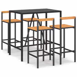 Set Bar Giardino 5 pz Nero Polyrattan e Legno Massello Acaciacod mxl 100686 - Vista aggiuntiva 2