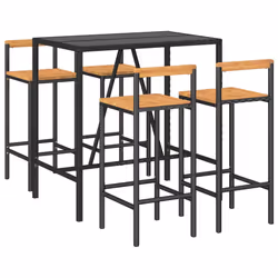 Set Bar Giardino 5 pz Nero Polyrattan e Legno Massello Acaciacod mxl 100686 - Vista aggiuntiva 3
