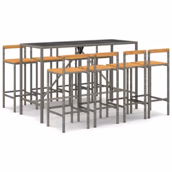 Set Bar Giardino 9pz Grigio Polyrattan e Legno Massello Acaciacod mxl 124619 - Vista aggiuntiva 2