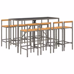 Set Bar Giardino 9pz Grigio Polyrattan e Legno Massello Acaciacod mxl 124619 - Vista aggiuntiva 3
