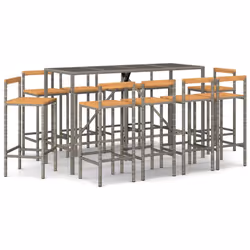 Set Bar Giardino 11pz Grigio Polyrattan e Legno Massello Acaciacod mxl 101267 - Vista aggiuntiva 2