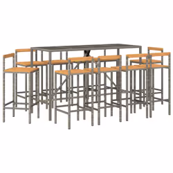 Set Bar Giardino 11pz Grigio Polyrattan e Legno Massello Acaciacod mxl 101267 - Vista aggiuntiva 3