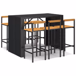Set Bar Giardino 7 pz Nero Polyrattan e Legno Massello Acaciacod mxl 76718 - Vista aggiuntiva 2