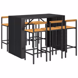 Set Bar Giardino 7 pz Nero Polyrattan e Legno Massello Acaciacod mxl 76718 - Vista aggiuntiva 3