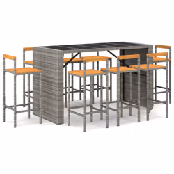 Set Bar Giardino 7pz Grigio Polyrattan e Legno Massello Acaciacod mxl 101191 - Vista aggiuntiva 2