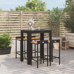 Set Bar Giardino 5 pz Nero Polyrattan e Legno Massello Acaciacod mxl 100671