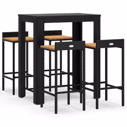 Set Bar Giardino 5 pz Nero Polyrattan e Legno Massello Acaciacod mxl 100671 - Vista aggiuntiva 2