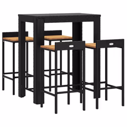 Set Bar Giardino 5 pz Nero Polyrattan e Legno Massello Acaciacod mxl 100671 - Vista aggiuntiva 3