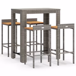 Set Bar Giardino 5pz Grigio Polyrattan e Legno Massello Acaciacod mxl 76715 - Vista aggiuntiva 2
