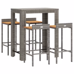 Set Bar Giardino 5pz Grigio Polyrattan e Legno Massello Acaciacod mxl 76715 - Vista aggiuntiva 3