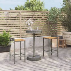 Set Bar Giardino 3pz Grigio Polyrattan e Legno Massello Acaciacod mxl 100676