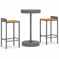 Set Bar Giardino 3pz Grigio Polyrattan e Legno Massello Acaciacod mxl 100676 - Vista aggiuntiva 2