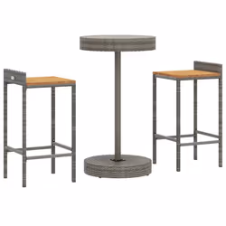 Set Bar Giardino 3pz Grigio Polyrattan e Legno Massello Acaciacod mxl 100676 - Vista aggiuntiva 3