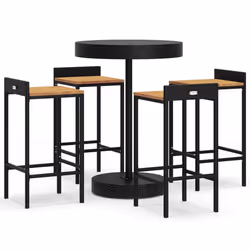 Set Bar Giardino 5 pz Nero Polyrattan e Legno Massello Acaciacod mxl 76721 - Vista aggiuntiva 2