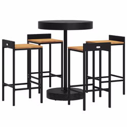 Set Bar Giardino 5 pz Nero Polyrattan e Legno Massello Acaciacod mxl 76721 - Vista aggiuntiva 3