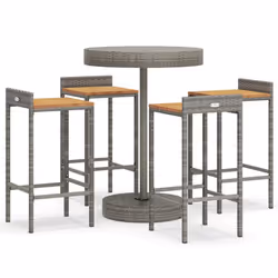 Set Bar Giardino 5pz Grigio Polyrattan e Legno Massello Acaciacod mxl 100666 - Vista aggiuntiva 2