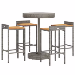 Set Bar Giardino 5pz Grigio Polyrattan e Legno Massello Acaciacod mxl 100666 - Vista aggiuntiva 3