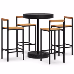 Set Bar Giardino 5 pz Nero Polyrattan e Legno Massello Acaciacod mxl 100691 - Vista aggiuntiva 2