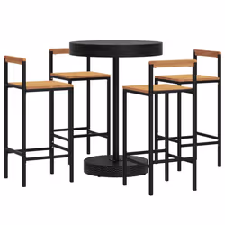 Set Bar Giardino 5 pz Nero Polyrattan e Legno Massello Acaciacod mxl 100691 - Vista aggiuntiva 3