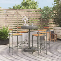 Set Bar Giardino 5pz Grigio Polyrattan e Legno Massello Acaciacod mxl 76717