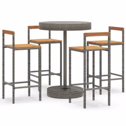 Set Bar Giardino 5pz Grigio Polyrattan e Legno Massello Acaciacod mxl 76717 - Vista aggiuntiva 2