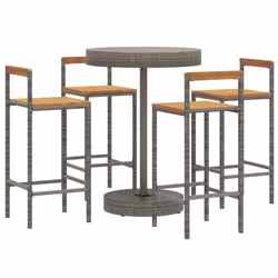 Set Bar Giardino 5pz Grigio Polyrattan e Legno Massello Acaciacod mxl 76717 - Vista aggiuntiva 3