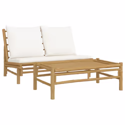 Set Salotto da Giardino 2pz con Cuscini Bianco Crema in Bambùcod mxl 95697 - Vista aggiuntiva 2