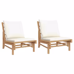Sedie da Giardino 2 pz con Cuscini Bianco Crema in Bambùcod mxl 70691 - Vista aggiuntiva 2