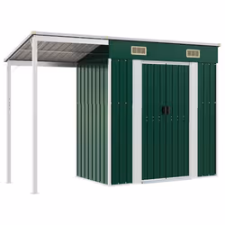 vidaXL Capanno Giardino con Tetto Esteso Verde 277x107x181cm Acciaio - Vista aggiuntiva 2