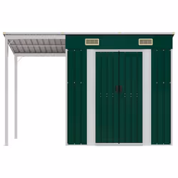 vidaXL Capanno Giardino con Tetto Esteso Verde 277x107x181cm Acciaio - Vista aggiuntiva 3