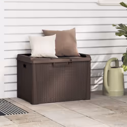 Questo baule da giardino con l'aspetto in rattan è ideale per riporre cuscini, guanciali, coperte, giocattoli, e altri oggett ...