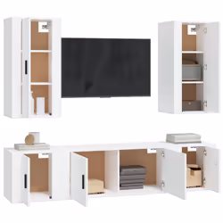 vidaXL Set di Mobili Porta TV 5 pz Bianco in Legno Multistrato - Vista aggiuntiva 3
