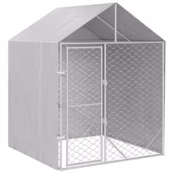 Cuccia Cani da Esterno Tetto Argento 2x2x2,5 m Acciaio Zincatocod mxl 118244 - Vista aggiuntiva 2