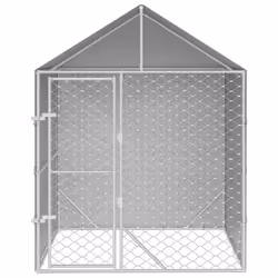 Cuccia Cani da Esterno Tetto Argento 2x2x2,5 m Acciaio Zincatocod mxl 118244 - Vista aggiuntiva 3