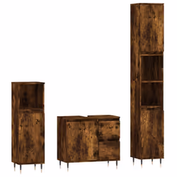 Set Mobili da Bagno 3 pz Rovere Fumo in Legno Multistratocod mxl 125391 - Vista aggiuntiva 2