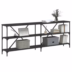 vidaXL Tavolino Consolle Nero 200x30x75 cm Legno Multistrato e Ferro - Vista aggiuntiva 3