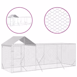 Cuccia Cani da Esterno Tetto Argento 6x2x2,5 m Acciaio Zincatocod mxl 117858 - Vista aggiuntiva 2