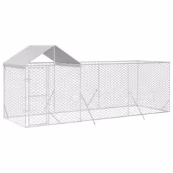 Cuccia Cani da Esterno Tetto Argento 6x2x2,5 m Acciaio Zincatocod mxl 117858 - Vista aggiuntiva 3