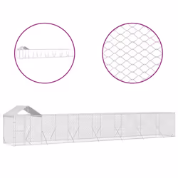 Cuccia Cani da Esterno Tetto Argento 14x2x2,5 m Acciaio Zincatocod mxl 93810 - Vista aggiuntiva 2